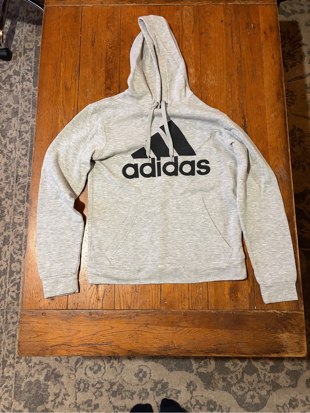 adidas Heather Gray Hoodie with Black Trefoil Logo